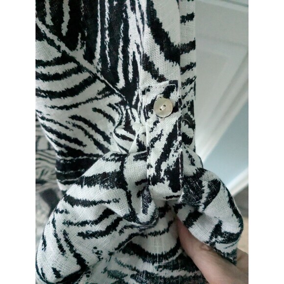 Cynthia Rowley Linen Tunic Top Womens 2X Tropical Botanical Print Black Cream - Picture 8 of 11